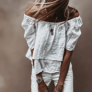 White tiered ruffle linen top *NEW*