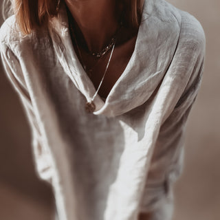 Beige Lili linen top with cowl neck *NEW*
