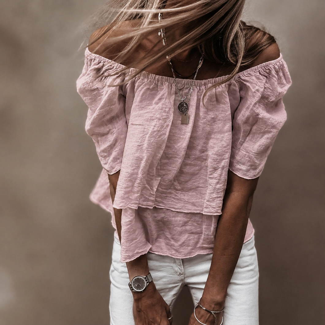 Dusty pink tiered ruffle linen top *NEW*
