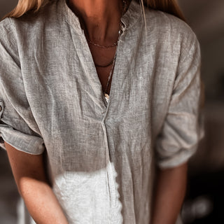 Beige v neck linen top *NEW*