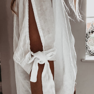 WHITE Leila linen top with bows *NEW*