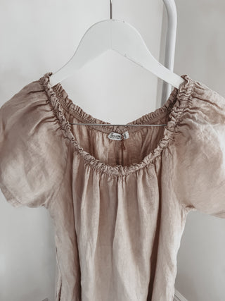 Lottie linen off shoulder beige dress *NEW*