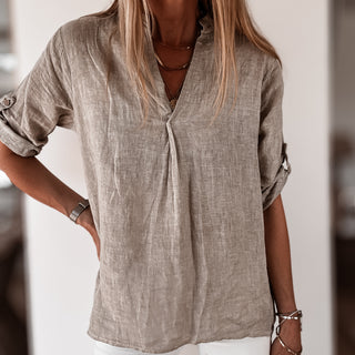 Beige v neck linen top *NEW*