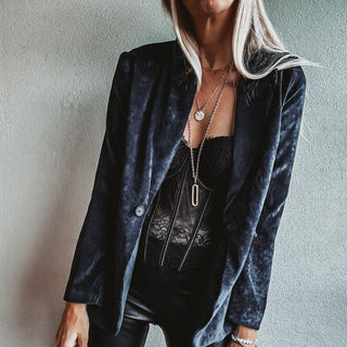 Navy Lyon velvet blazer