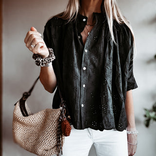 Black Pompano Broderie floaty Blouse *NEW*