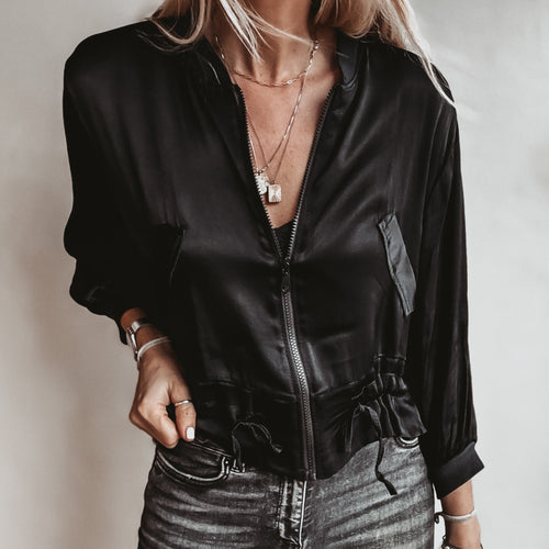 BLACK Satin bomber top *NEW*