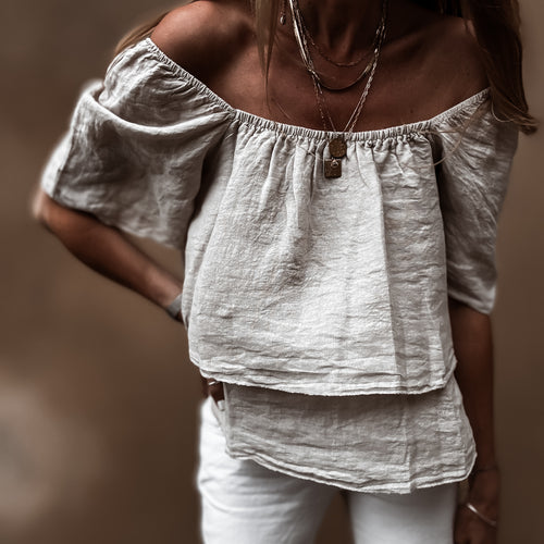 Sand tiered ruffle linen top *NEW*