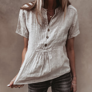 Sand Scarlet smocked white linen blouse
