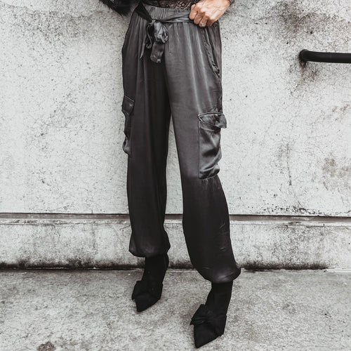 GUNMETAL GREY Satin Cargo joggers *NEW*