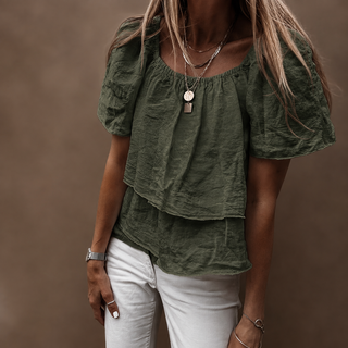 Khaki tiered ruffle linen top *NEW*