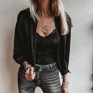 BLACK Satin bomber top *NEW*