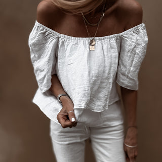 White tiered ruffle linen top *NEW*