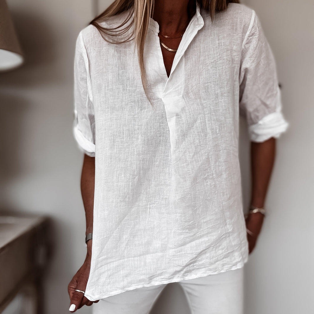 White v neck linen top *NEW*