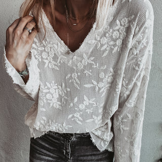 WHITE lace flower blouse