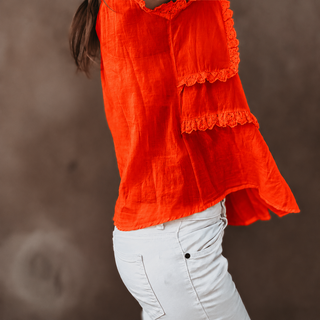 Burnt orange Riad ruffle blouse  *NEW*