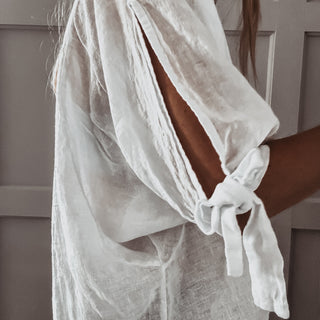 WHITE Leila linen top with bows *NEW*