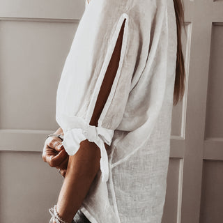 WHITE Leila linen top with bows *NEW*