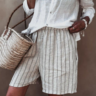 Slouchy pinstripe linen shorts SAND *NEW*