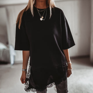 BLACK Lara Lace asymmetric tee *NEW*