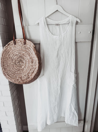 White Blossom linen button dress