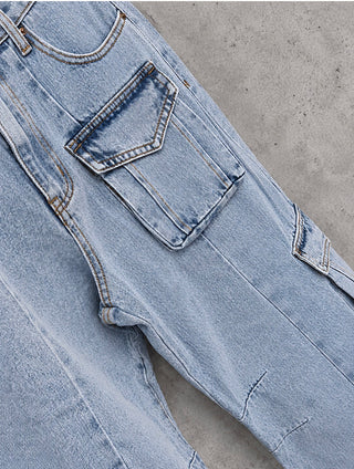 Stone washed blue barrel cargo  jeans *NEW*