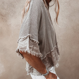 Mila BEIGE crochet tee with cotton lace trim *NEW*
