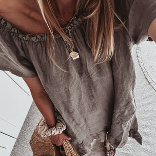 Lottie linen off shoulder taupe dress *NEW*