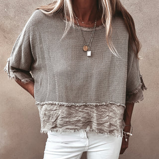 Mila BEIGE crochet tee with cotton lace trim *NEW*