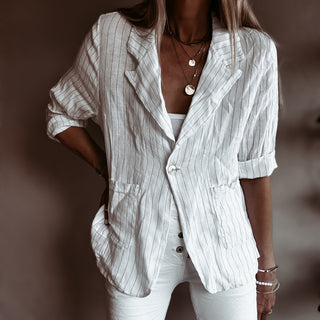 Pinstripe WHITE linen blouse blazer *NEW*
