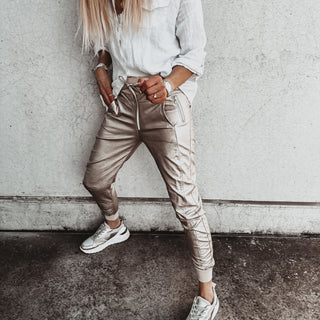 Full faux leather CHAMPAGNE GOLD ULTIMATE joggers