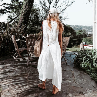 White Blossom linen button dress