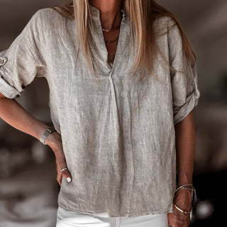 Beige v neck linen top *NEW*