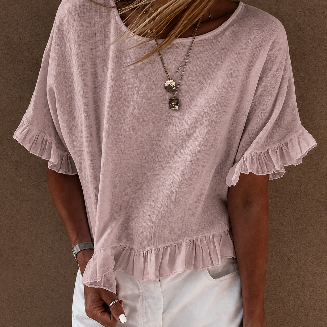 Dusty pink ruffle edges linen top *NEW*