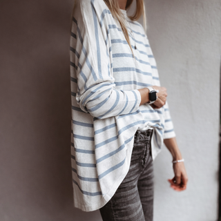 Marseille VINTAGE WHITE / BLUE GREY breton striped sweater *NEW*