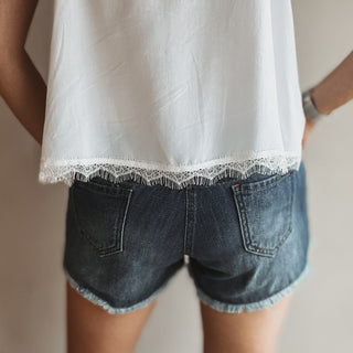 Blue denim cut off shorts