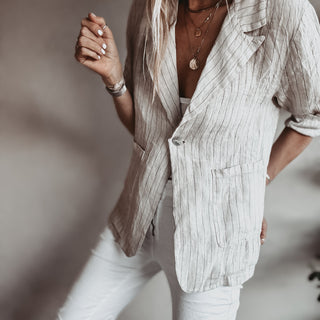 Pinstripe SAND linen blouse blazer *NEW*
