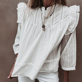 Loryn smocked white linen blouse
