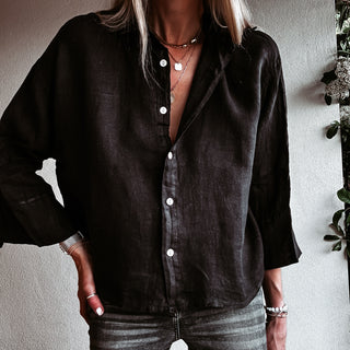 Lagos linen black blouse