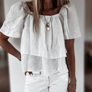 White tiered ruffle linen top *NEW*