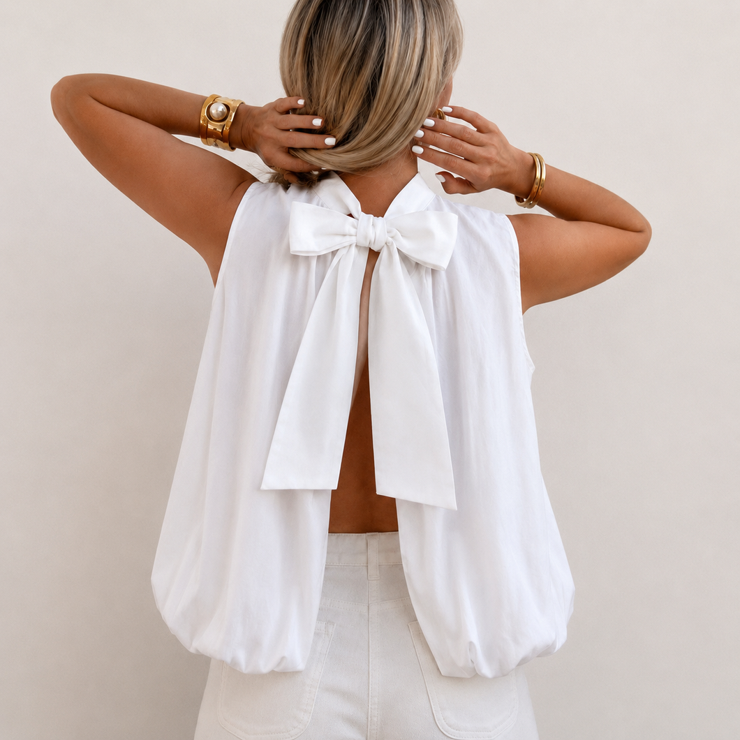 Bella White blouse with bow on back *NEW*