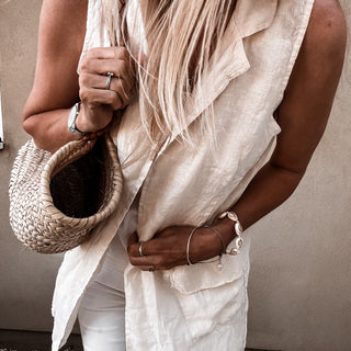 Cara cream long linen gilet *NEW*