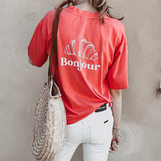 Sunset Orange Bonjour croissant tee  *NEW*