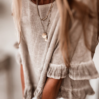 Sand ruffle edges linen top *NEW*
