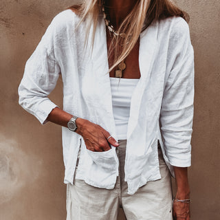 WHITE relaxed linen blazer with pockets  *NEW*
