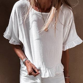 White ruffle edges linen top *NEW*