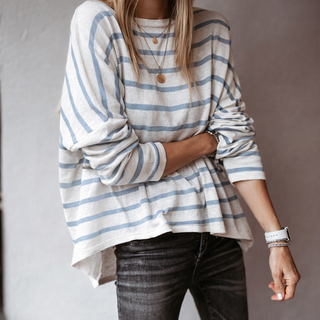 Marseille VINTAGE WHITE / BLUE GREY breton striped sweater *NEW*