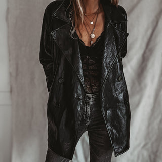 Oswega Black faux patent leather boyfriend blazer *NEW*