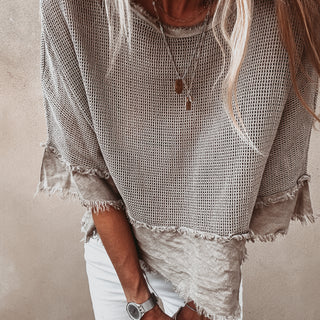 Mila BEIGE crochet tee with cotton lace trim *NEW*