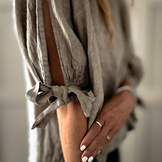TAUPE Leila linen top with bows *NEW*