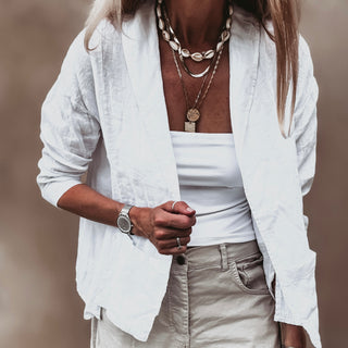 WHITE relaxed linen blazer with pockets  *NEW*